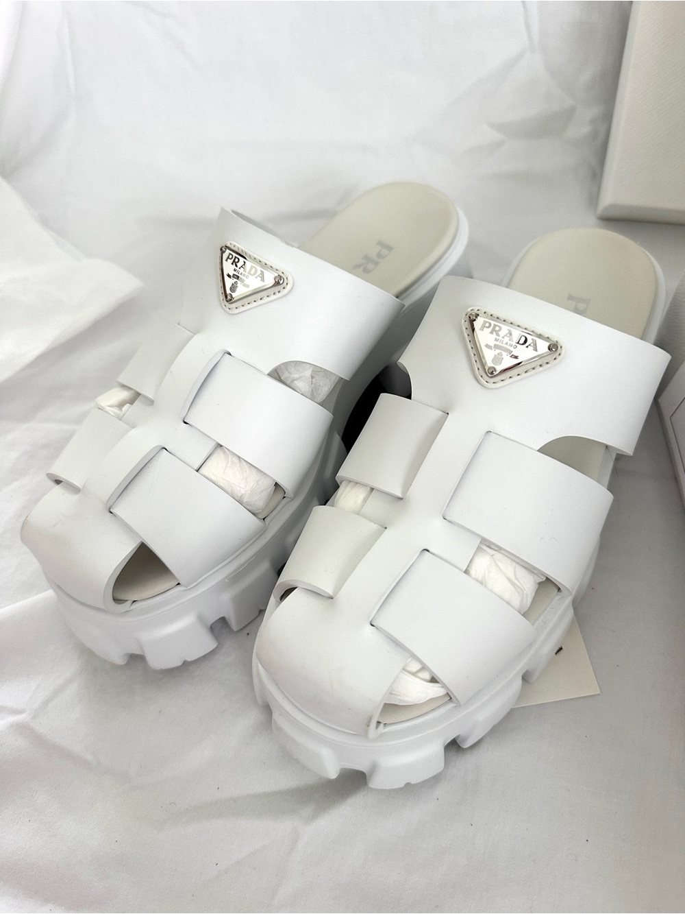 Prada Monolith Rubber Mules in white.  Size 7